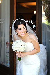 Bride sneaks a look before the ceremony