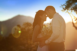 Colorful Silouette of Bride and Groom