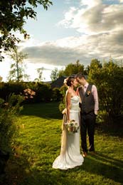 Bride and Groom in the last light of the day at Blueberry Hill Inn