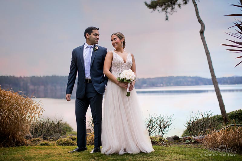 Heather and Naveed overlooking the bay in Olympia