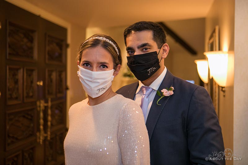 Bride and Groom with Covid masks
