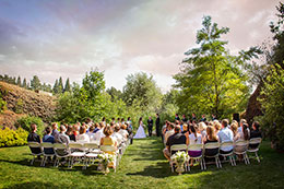 Wedding ceremony at Chateau Rive with smoke in the sky